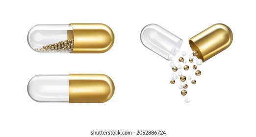 Set of different gold capsules on a white background. Vector illustration