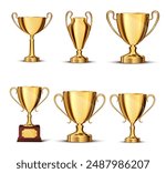 Set of different gold cups. Vector illustration