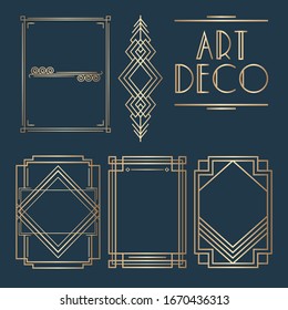 set of different gold frames Art Deco vintage invitation template design. patterns and frames. Retro party geometric background set (1920's style). Vector illustration for glamour event, thematic wedd