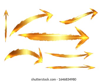 Set of different gold grunge brush arrows, pointers, isolated on white background. Golden arrow brush Stroke style, object for design use, vector logos icon speed concept - Powered by Shutterstock - Get 15% off with code: PIKWIZARD15