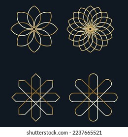 conjunto de diferentes formas geométricas abstractas doradas de arte vectorial 