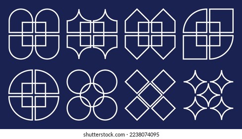conjunto de diferentes formas geométricas abstractas doradas de arte vectorial 