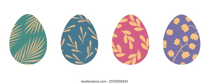 set of different golden easter egg with floral pattern- vector illustration