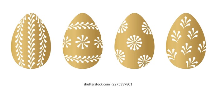 conjunto de diferentes huevos de pascua dorados con ornamentos tradicionales - ilustración vectorial