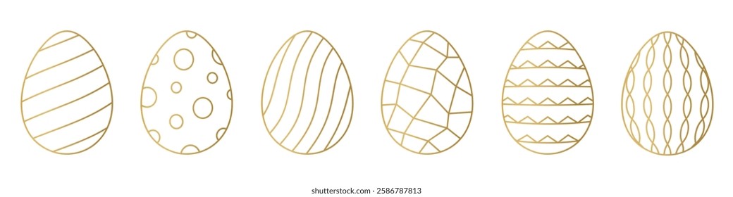 set of different golden easter eggs - vector illustration