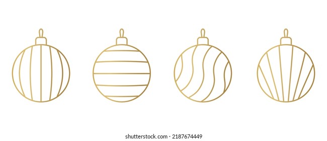 set of different golden line christmas balls  - vector illustration