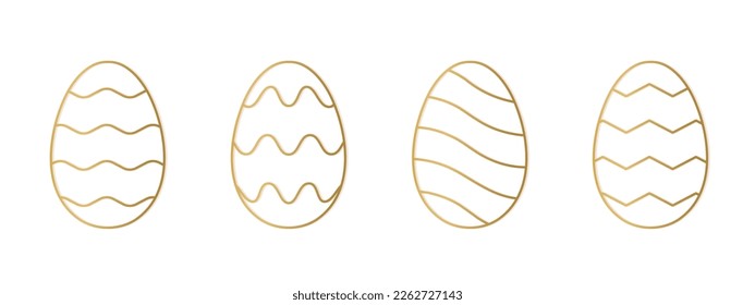 set of different golden line easter egg - vector illustration