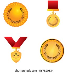 Set of different golden medals, Vector illustration