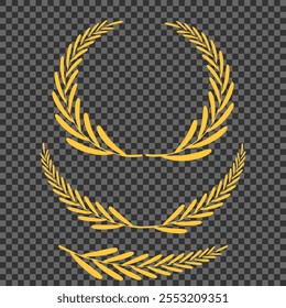 Set von verschiedenen goldenen Silhouette Lorbeer Laub, Weizen und Olivenkränze, die eine Auszeichnung, Leistung, Heraldik, Adel, Emblem, Logo. Vektorgrafik.