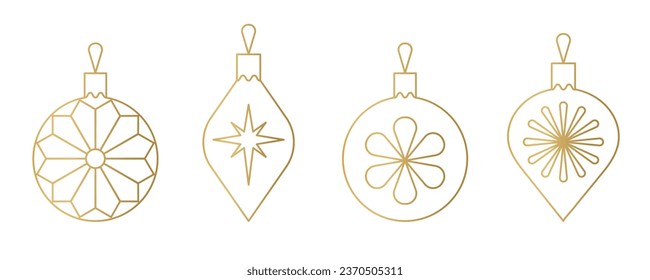 set of different golden vintage christmas balls  - vector illustration
