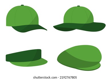 Juego de diferentes sombreros de golf en color verde