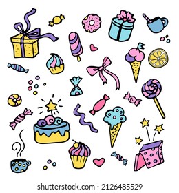 Set of different goodies from a pastry shop for a children's party or a cafe