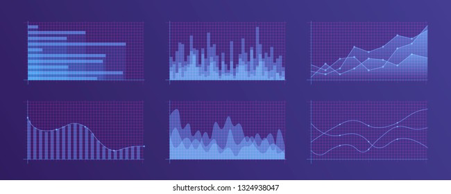 Set of different graphs and charts. Infographics and diagnostics, charts and schemes vector. Business charts and graphs infographic elements. Currency business and market charts vector set. 