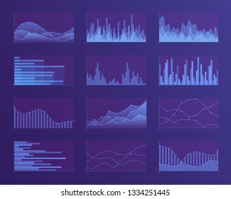 Set of different graphs and charts. Infographics and diagnostics, charts and schemes vector. Business charts and graphs infographic elements. Currency business and market charts vector set. 