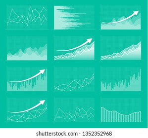 Set of different graphs and charts. Infographics and diagnostics, charts and schemes vector. Business charts and graphs infographic elements. Currency business and market charts vector set.