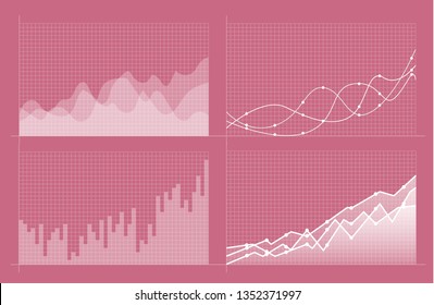 Set of different graphs and charts. Infographics and diagnostics, charts and schemes vector. Business charts and graphs infographic elements. Currency business and market charts vector set.