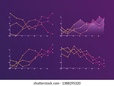 Set of different graphs and charts. Infographics and diagnostics, charts and schemes vector. Business charts and graphs infographic elements. Currency business and market charts vector set.