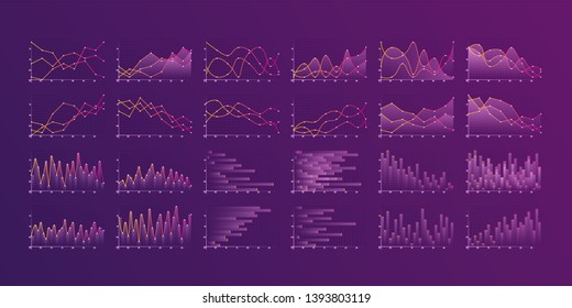 Set of different graphs and charts. Infographics and diagnostics, charts and schemes vector. Business charts and graphs infographic elements. Currency business and market charts vector set.