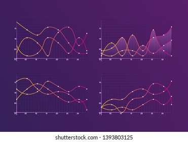 Set of different graphs and charts. Infographics and diagnostics, charts and schemes vector. Business charts and graphs infographic elements. Currency business and market charts vector set.
