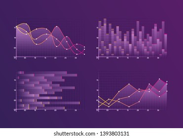Set of different graphs and charts. Infographics and diagnostics, charts and schemes vector. Business charts and graphs infographic elements. Currency business and market charts vector set.