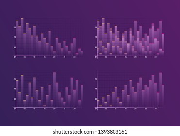 Set of different graphs and charts. Infographics and diagnostics, charts and schemes vector. Business charts and graphs infographic elements. Currency business and market charts vector set.