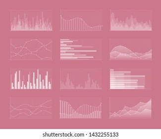 Set of different graphs and charts. Infographics and diagnostics, charts and schemes vector. Business charts and graphs infographic elements. Currency business and market charts vector set. 