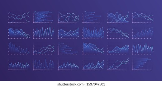 Set of different graphs and charts. Infographics and diagnostics, charts and schemes vector. Business charts and graphs infographic elements. Currency business and market charts vector set. 