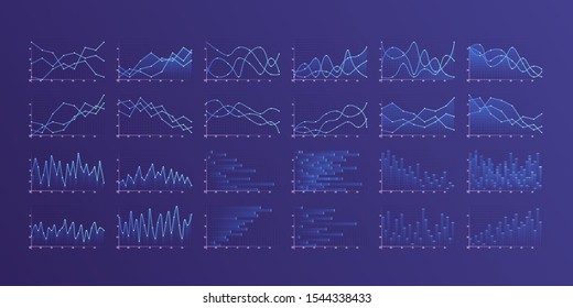 Set of different graphs and charts. Infographics and diagnostics, charts and schemes vector. Business charts and graphs infographic elements. Currency business and market charts vector set. 