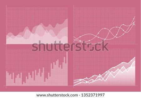 Set of different graphs and charts. Infographics and diagnostics, charts and schemes vector. Business charts and graphs infographic elements. Currency business and market charts vector set.