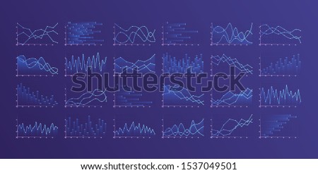 Set of different graphs and charts. Infographics and diagnostics, charts and schemes vector. Business charts and graphs infographic elements. Currency business and market charts vector set. 