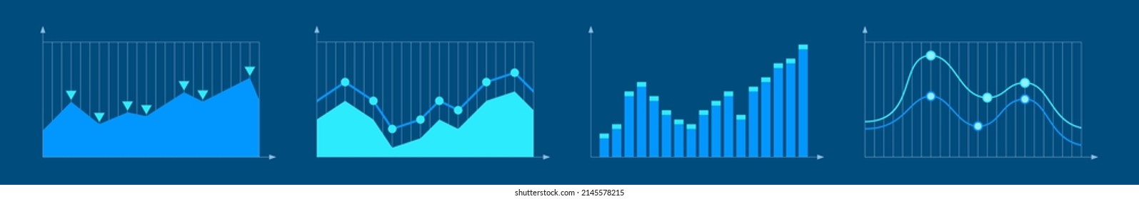 Set of different graphs and charts, information on charts, statistical data. Business charts and graphs infographic elements. Vector illustration.