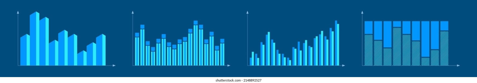 Set of different graphs and charts, information on charts, statistical data. Business charts and graphs infographic elements. Vector illustration.