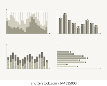 Set of different graphs and charts, information on charts, statistical data. Business charts and graphs infographic elements. Vector illustration.