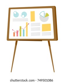 Set of different graphs on the whiteboard vector cartoon illustration isolated on white background.