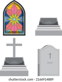 Set of different gravestones on white background illustration