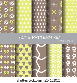 set of different green and brown vector patterns. Endless texture can be used for wallpaper, pattern fills, web page background,surface textures. 