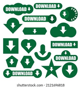 Juego de diferentes botones de descarga verde