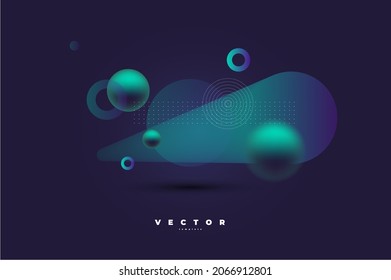 Set different green geometric shapes on the dark background