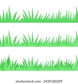 Set of different green grass seamless borders