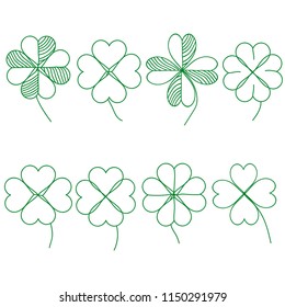 Set of different green leaves of clover