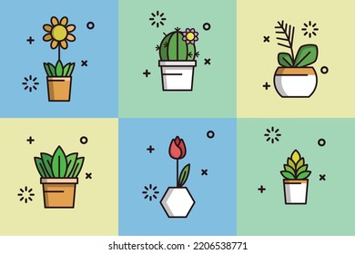 Conjunto de diferentes vectores de macetas de plantas verdes. jardinería y salvar el concepto del mundo