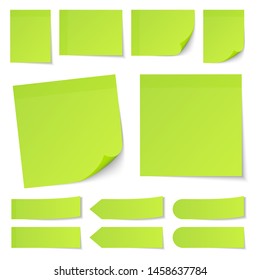 Set Of Different Green Sticky Notes With Shadow