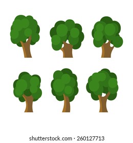 Set of Different Green Trees Icons. Vector