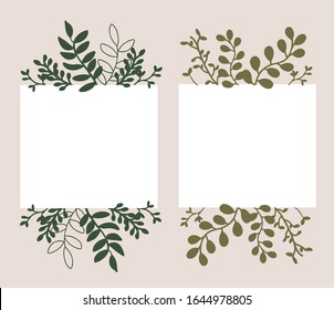 Set of different greenery isolated frames. Isolated vector illustration for spring design.