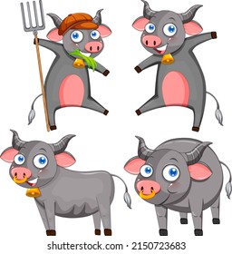 Set of different grey cows  illustration