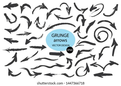 Set of different grunge brush arrows, pointers.Hand drawn paint object for use in your design.Vector illustration