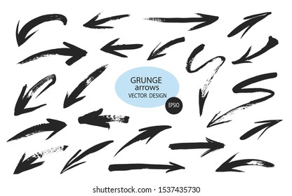 Set of different grunge brush arrows, pointers.Hand drawn paint object for use in your design.Vector illustration