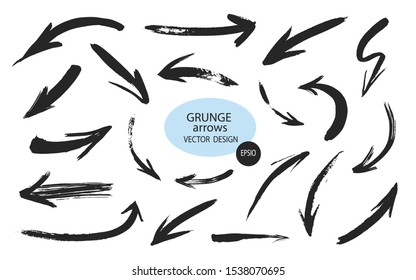 Set of different grunge brush arrows, pointers.Hand drawn paint object for use in your design.Vector illustration