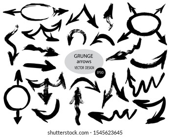 Set of different grunge brush arrows, pointers.Hand drawn paint object for use in your design.Vector illustration