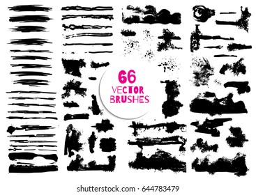 Set of different grunge brush strokes. Variety abstract paint stripes. Distressed banners. Isolated paint brush set. Dry borders. Watercolor halftone lines pack.